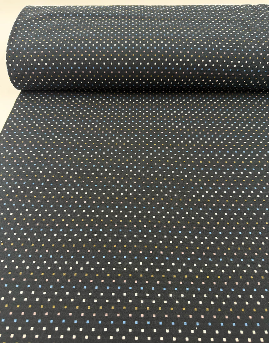 Tochio Yarn-Dyed Cotton Fabric, Midnight Square Dot