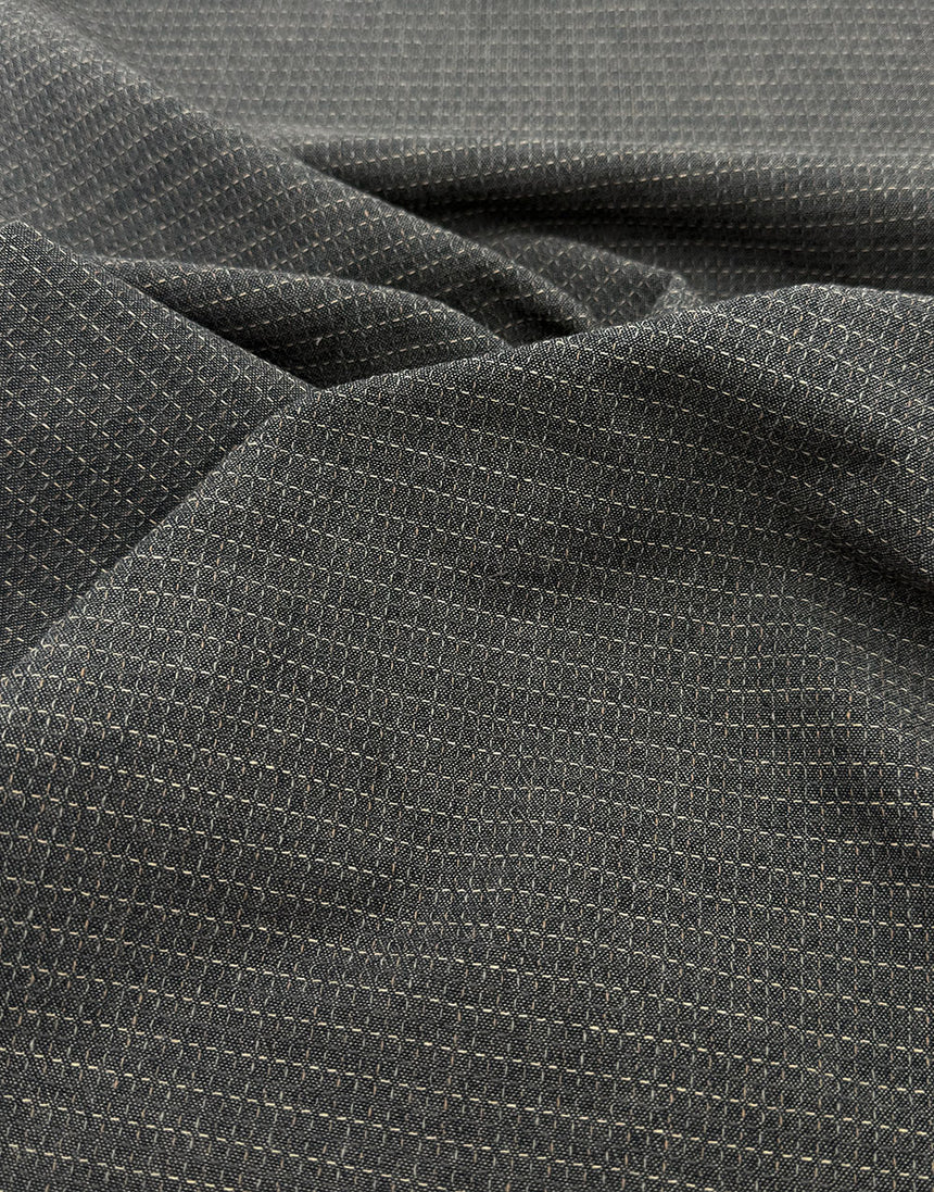Tochio Yarn-Dyed Cotton Fabric, Charcoal Stitch Grid