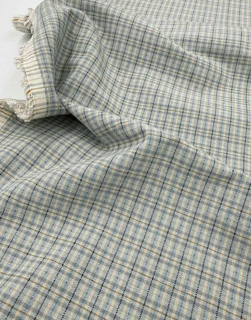 Tochio Yarn-Dyed Cotton Fabric, Sky Mini Check