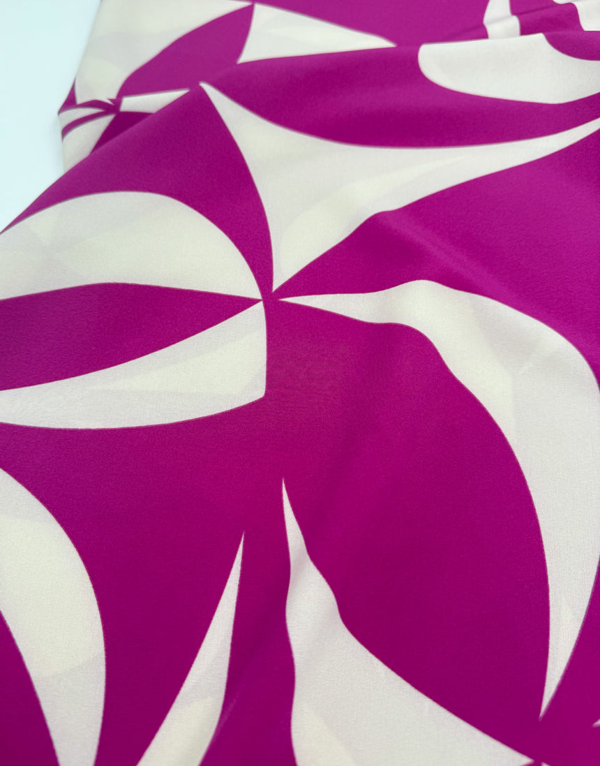 Cerise Swirl Viscose Stretch Fabric