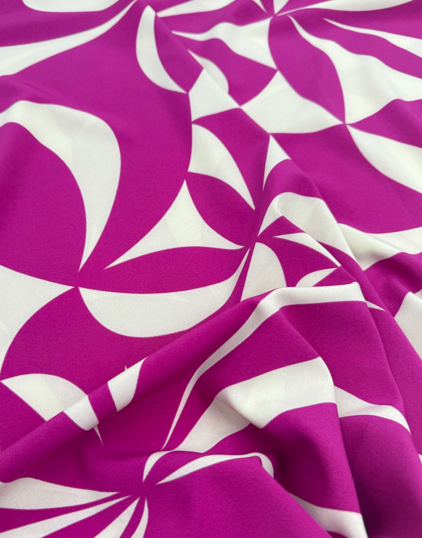 Cerise Swirl Viscose Stretch Fabric