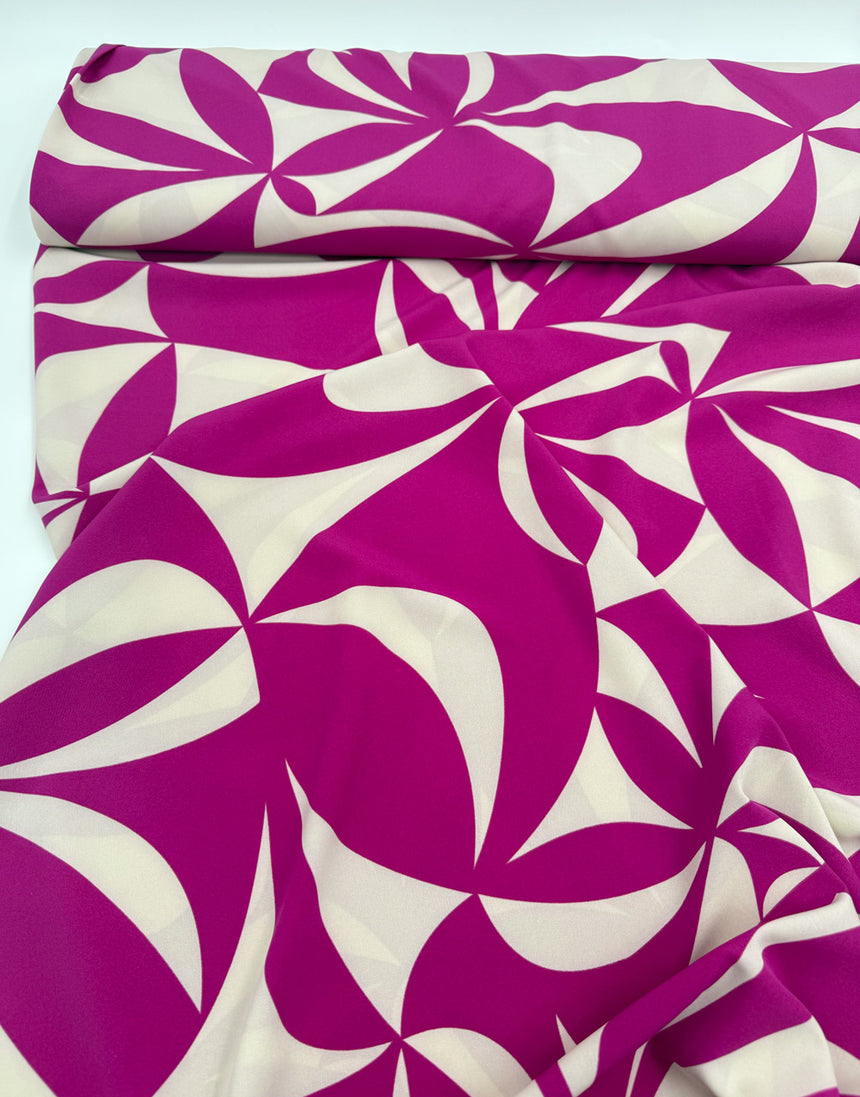 Cerise Swirl Viscose Stretch Fabric