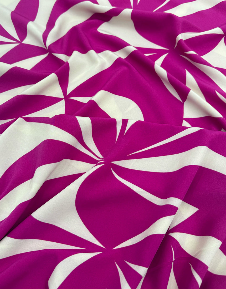 Cerise Swirl Viscose Stretch Fabric