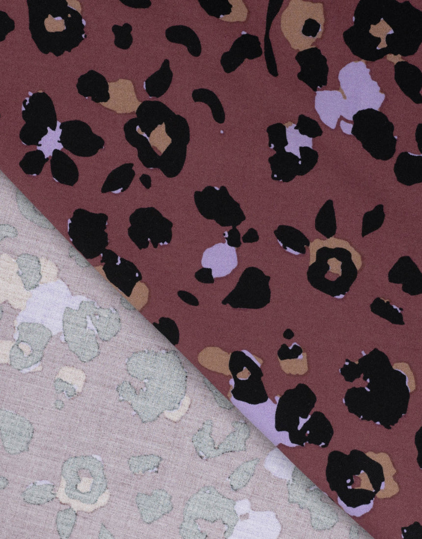 Dusky Bloom Leopard Viscose Twill Fabric