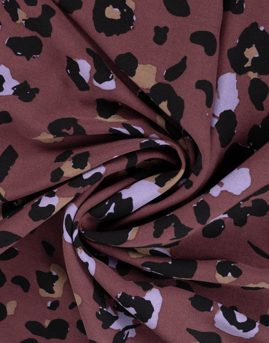 Dusky Bloom Leopard Viscose Twill Fabric