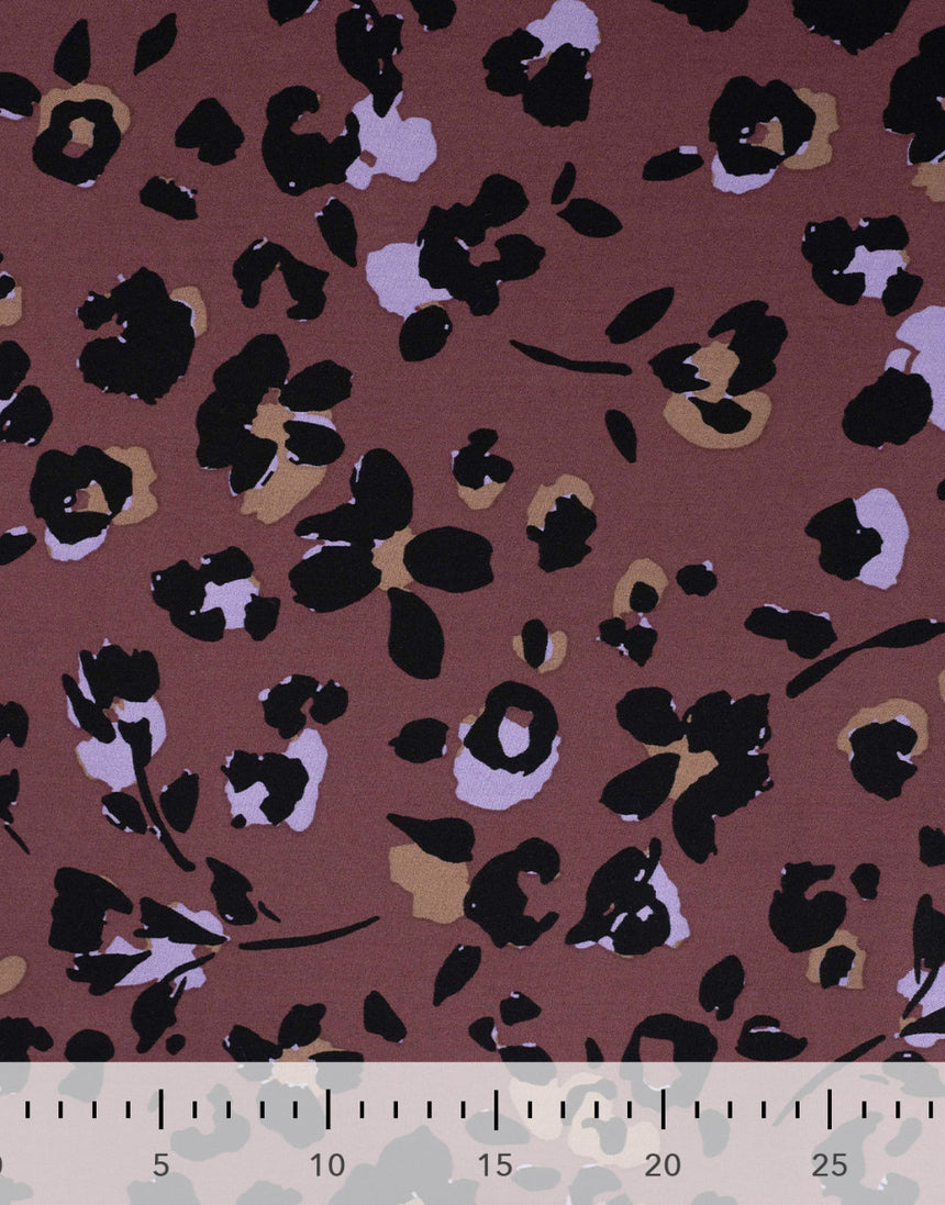 Dusky Bloom Leopard Viscose Twill Fabric