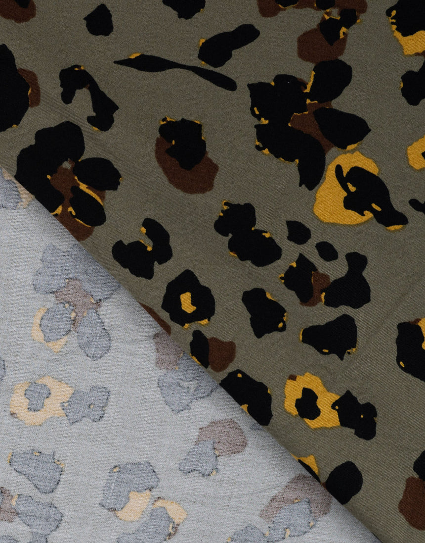 Khaki Bloom Leopard Viscose Twill Fabric
