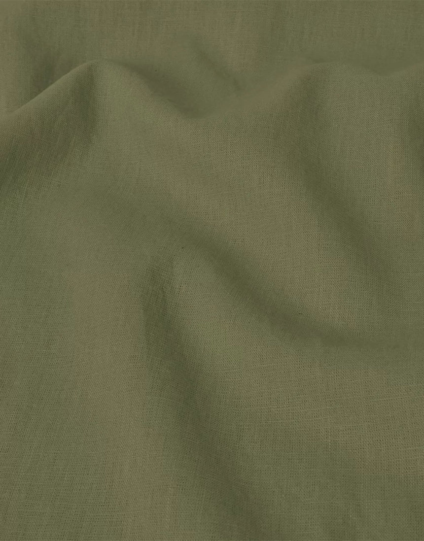 Khaki Green Washed Pure Linen Fabric