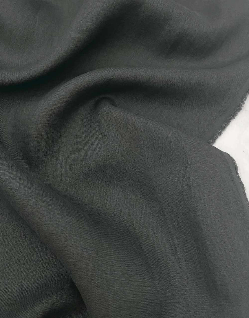 Anthracite Grey Washed Pure Linen Fabric