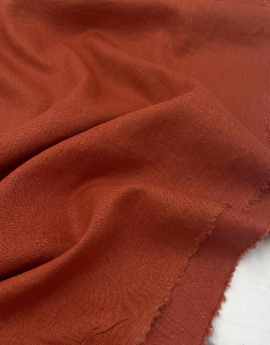 Brique Red Washed Pure Linen Fabric