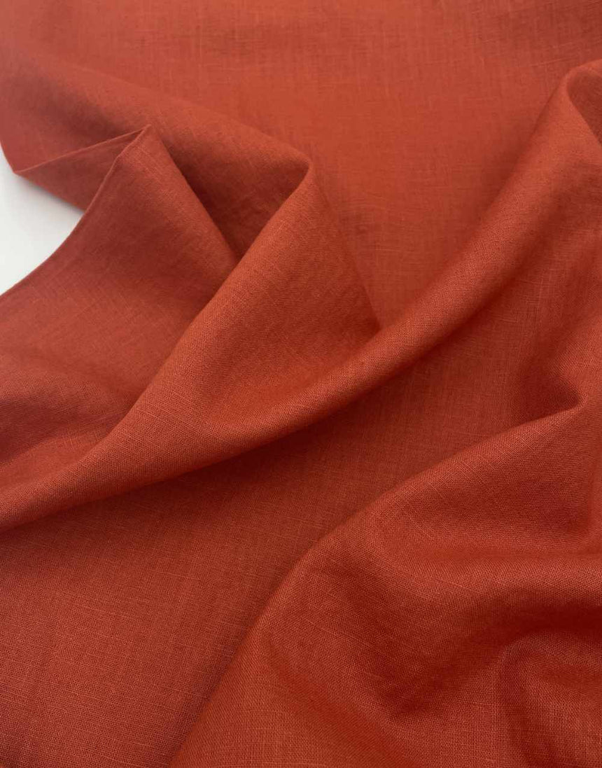 Brique Red Washed Pure Linen Fabric