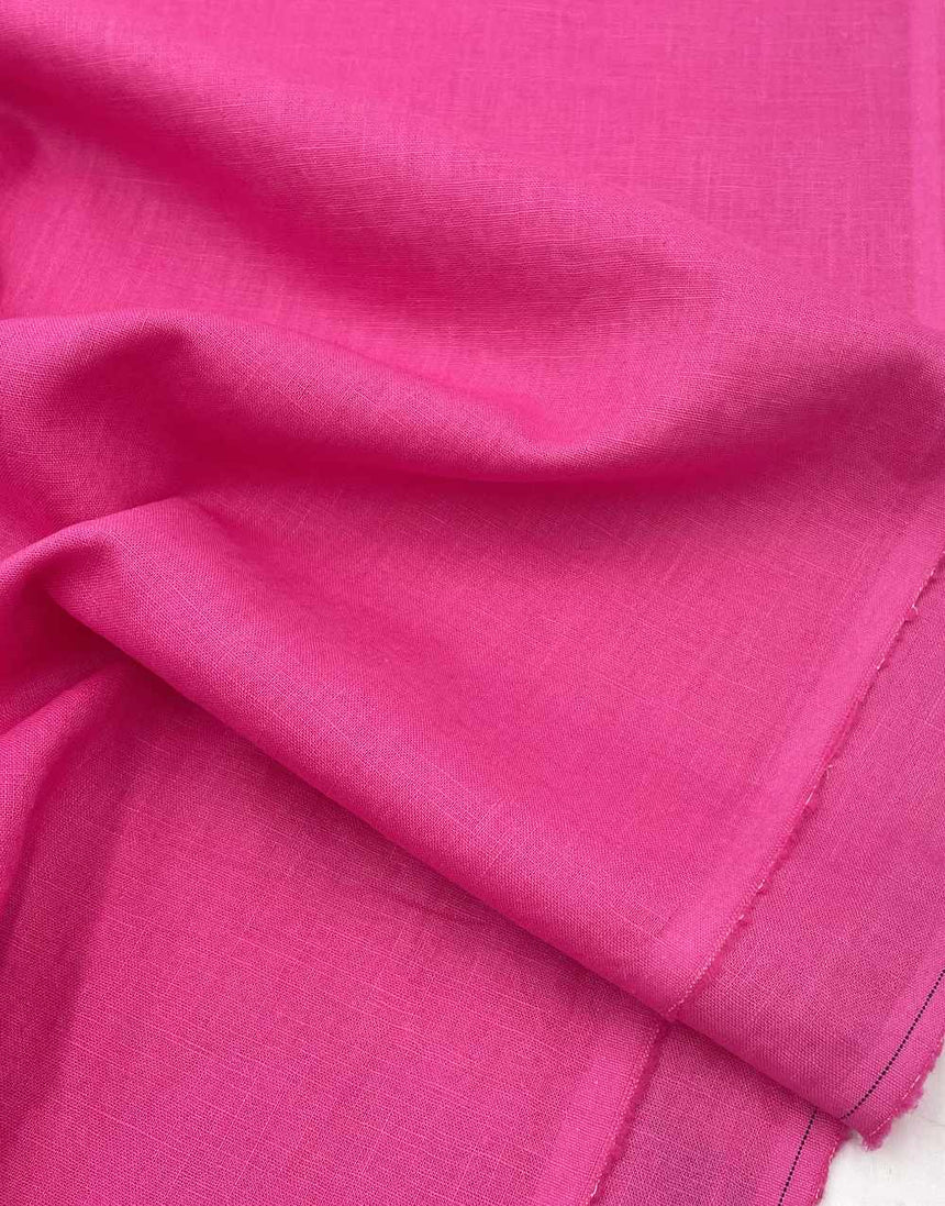 Fuchsia Pink Washed Pure Linen Fabric