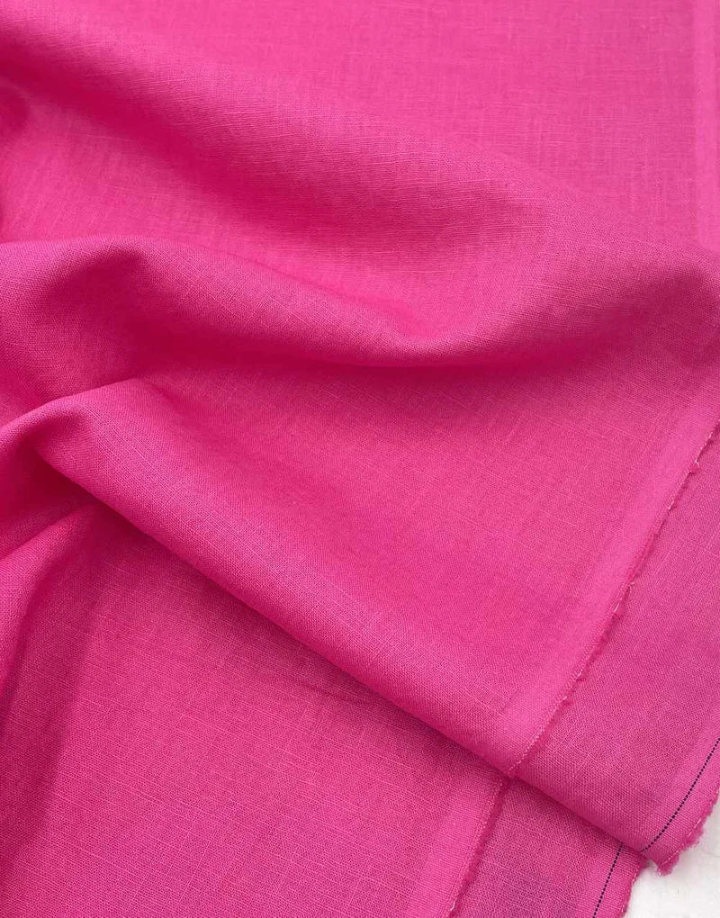 Remnant 1.5m - Fuchsia Pink Washed Pure Linen Fabric