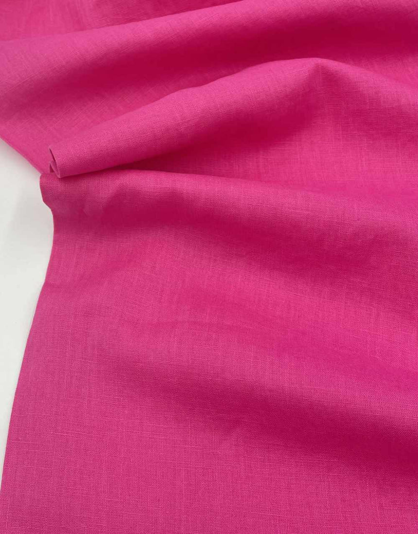 Fuchsia Pink Washed Pure Linen Fabric
