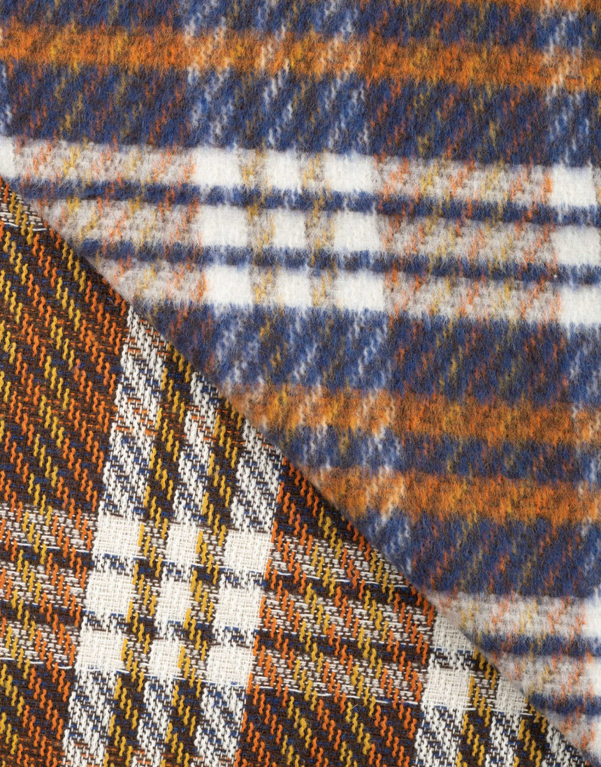 Cognac Check Wool Blend Coating Fabric