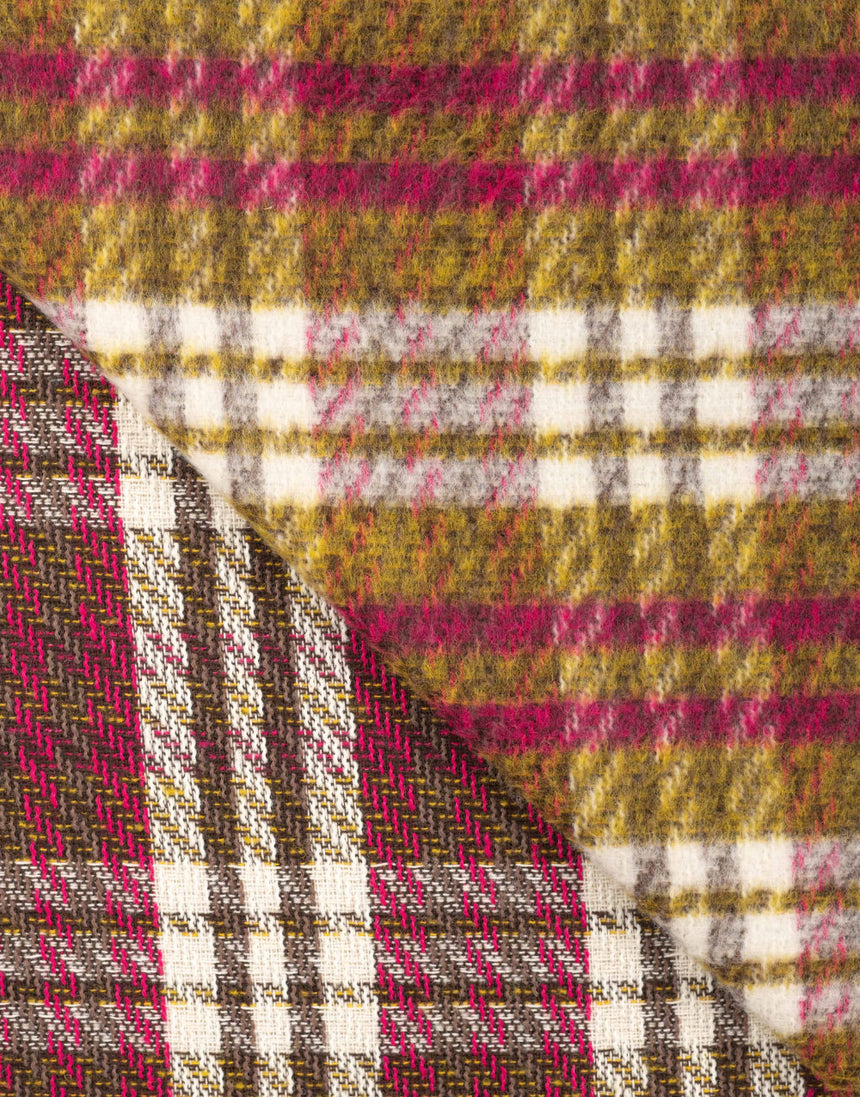 Golden Raspberry Check Wool Blend Coating Fabric