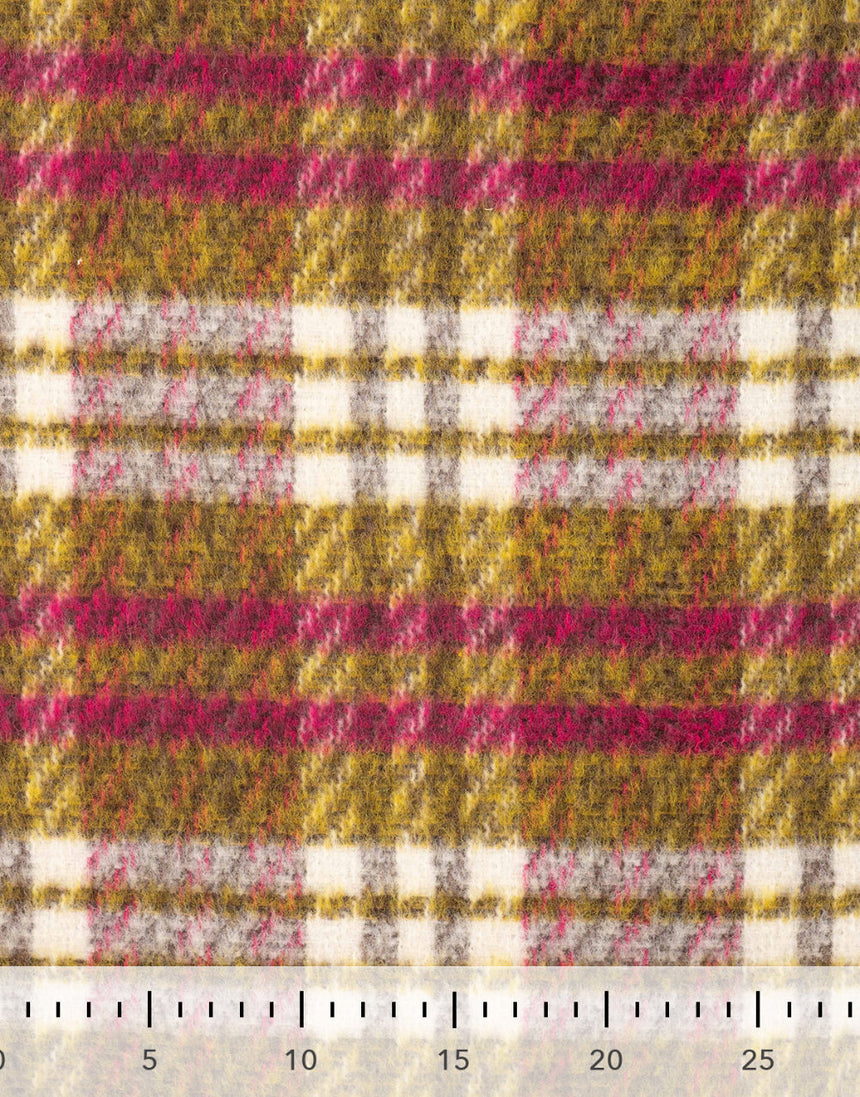 Golden Raspberry Check Wool Blend Coating Fabric