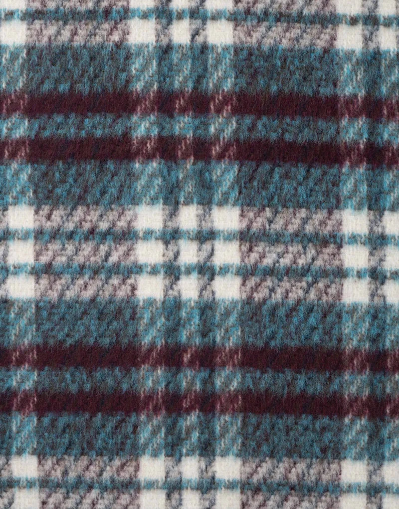 Remnant 1.5m -Petrol Check Wool Blend Coating Fabric
