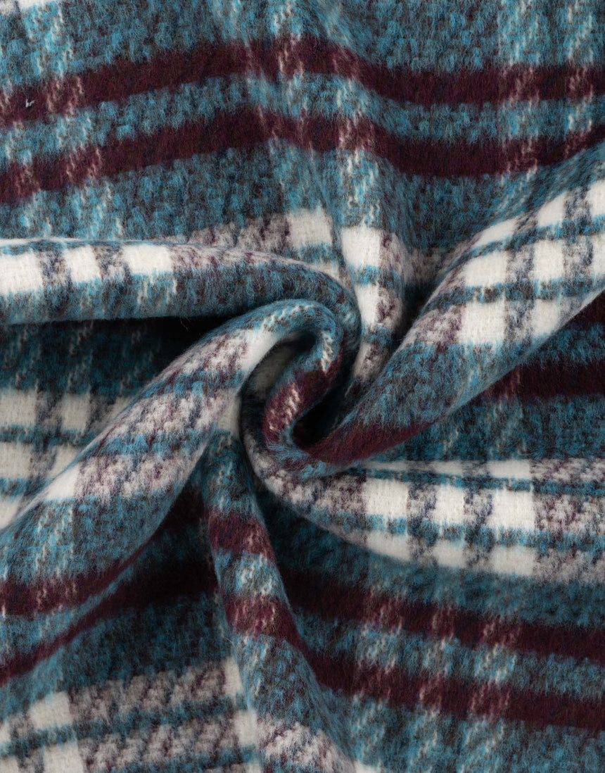 Petrol Check Wool Blend Coating Fabric
