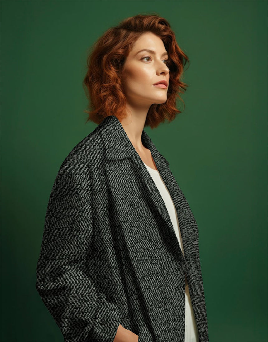 Graphite Herringbone Woven Coating Fabric, Light & Lush