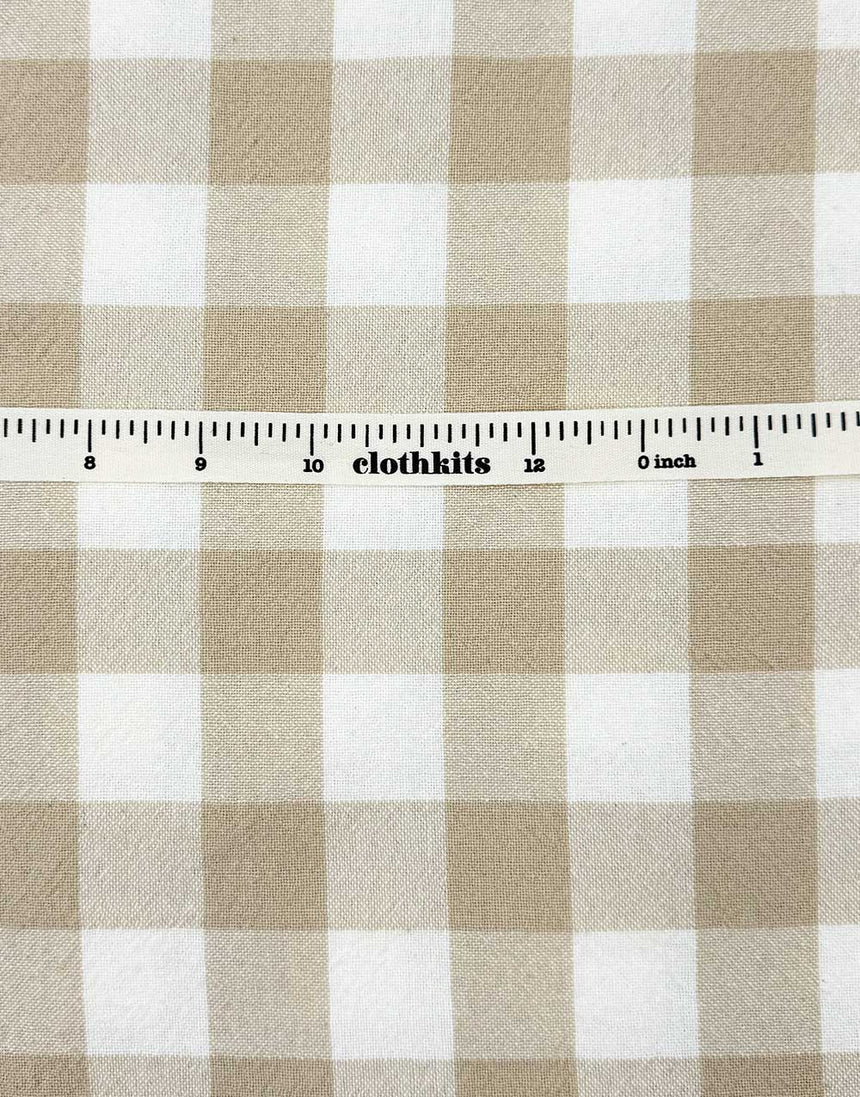 Beige Woven Checkered Organic Cotton Fabric