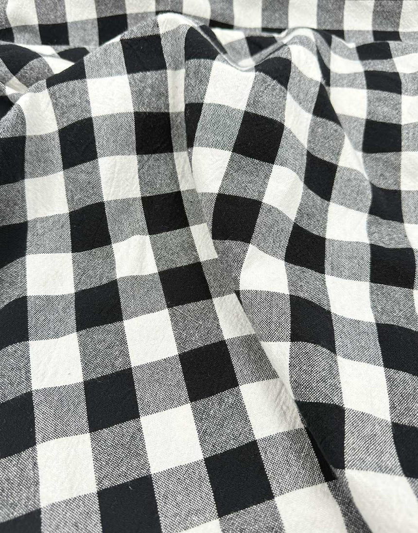 Black Woven Checkered Organic Cotton Fabric