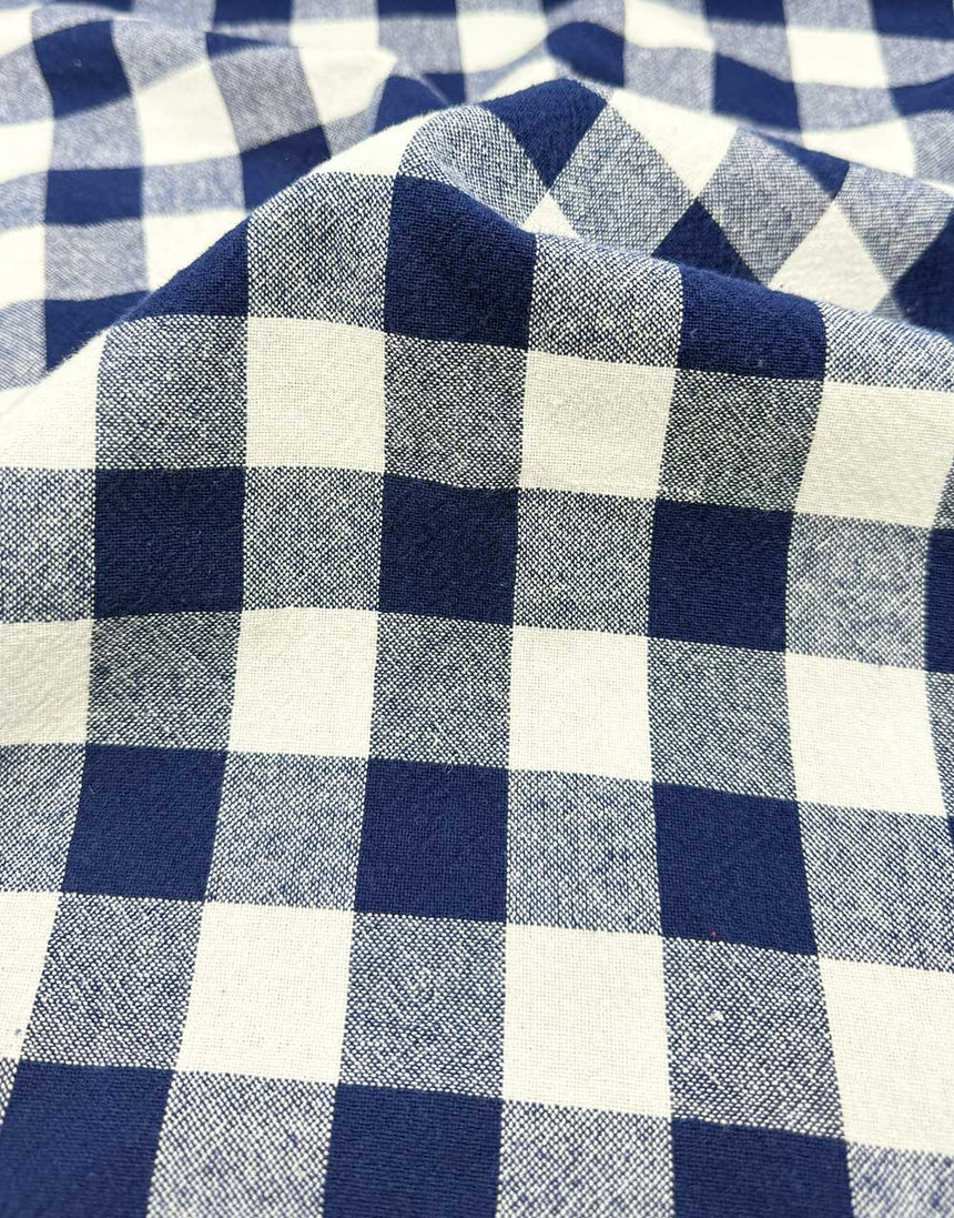 Navy Woven Checkered Organic Cotton Fabric