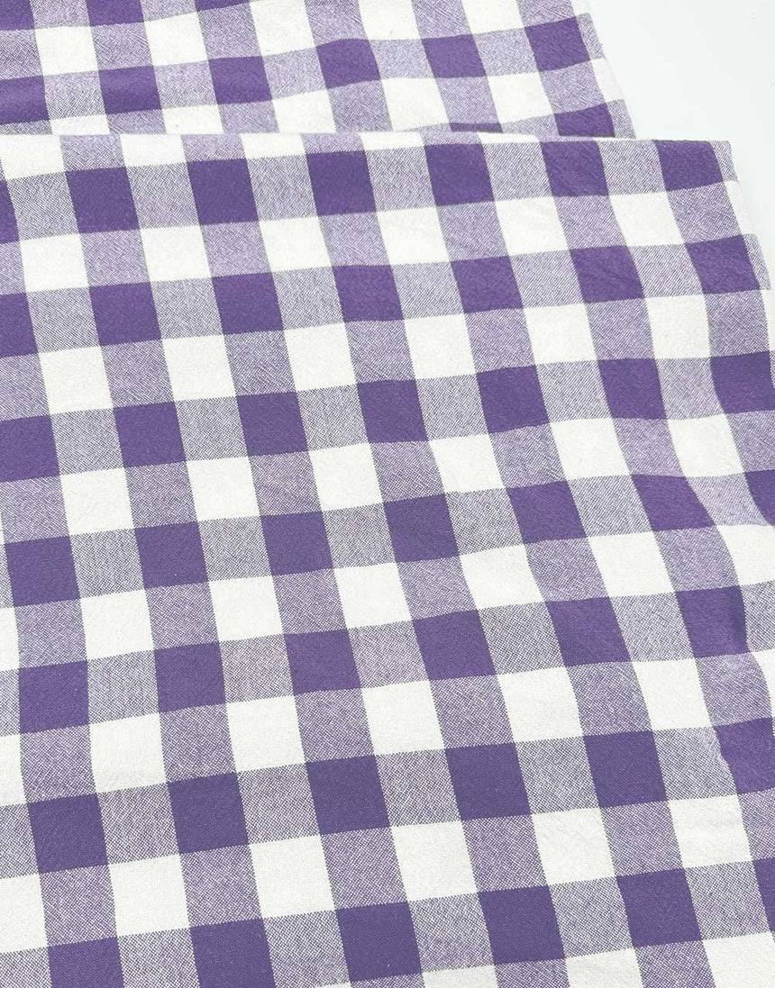 Purple Woven Checkered Organic Cotton Fabric