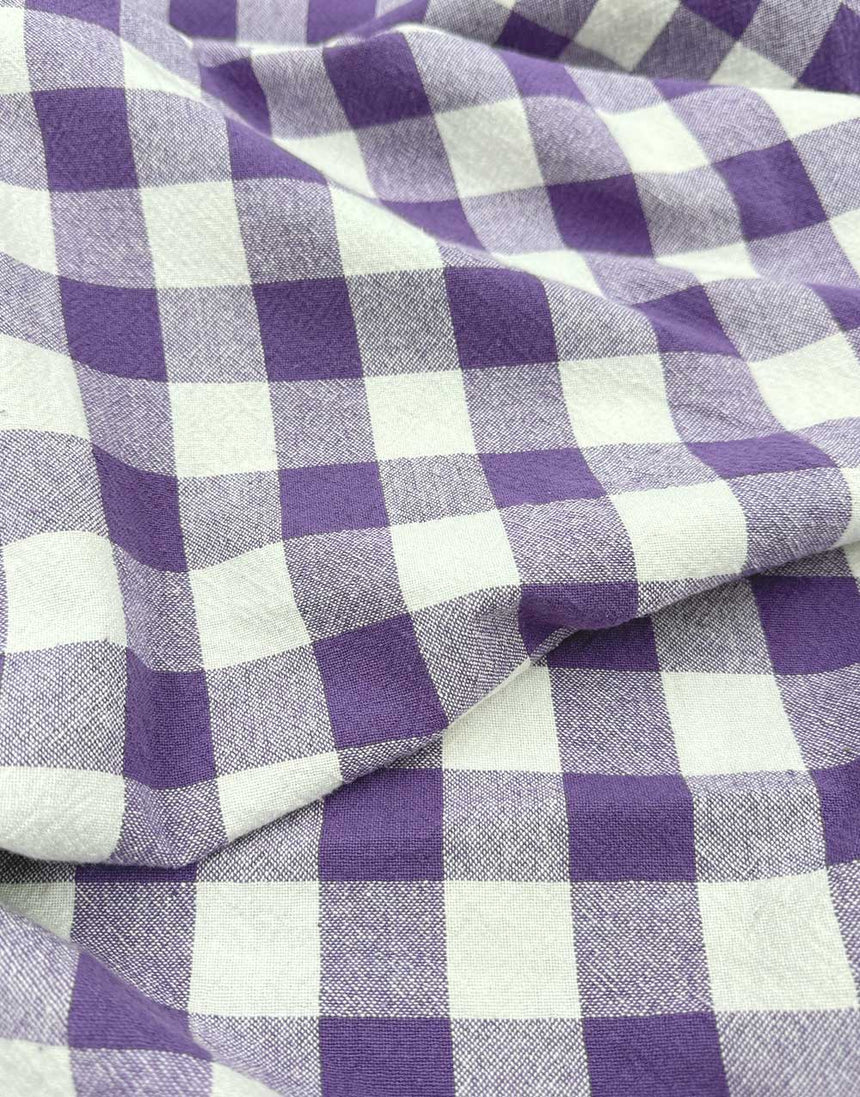 Purple Woven Checkered Organic Cotton Fabric
