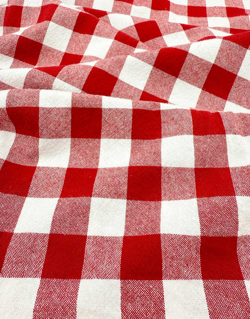 Red Woven Checkered Organic Cotton Fabric