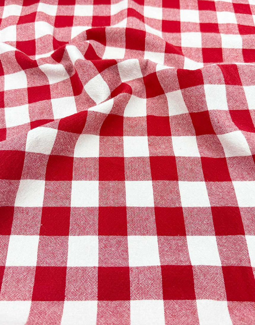 Red Woven Checkered Organic Cotton Fabric