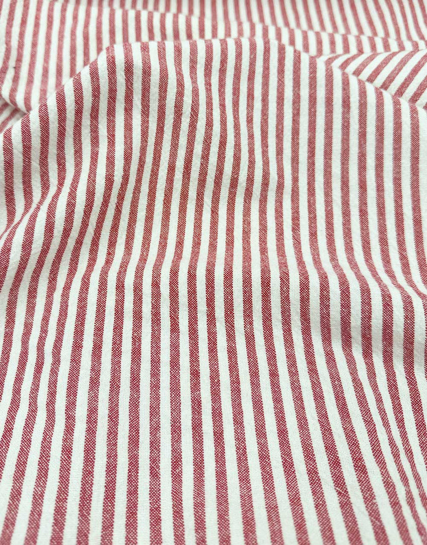 Remnant 1.6m - Red Woven Stripe Organic Cotton Fabric