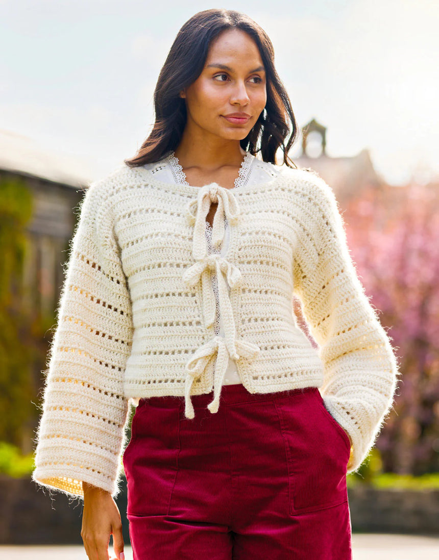 Pixie Crochet Tie Cardigan Pattern, West Yorkshire Spinners