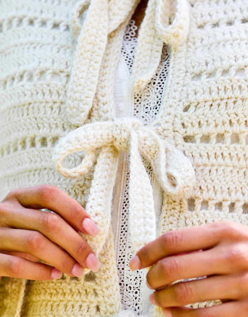 Pixie Crochet Tie Cardigan Pattern, West Yorkshire Spinners