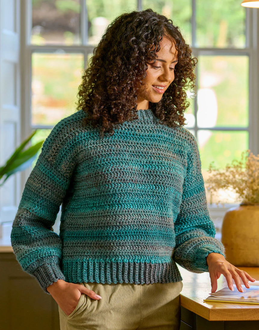 Raine Crew Neck Jumper Single Printed Crochet Pattern, West Yorkshire Spinners