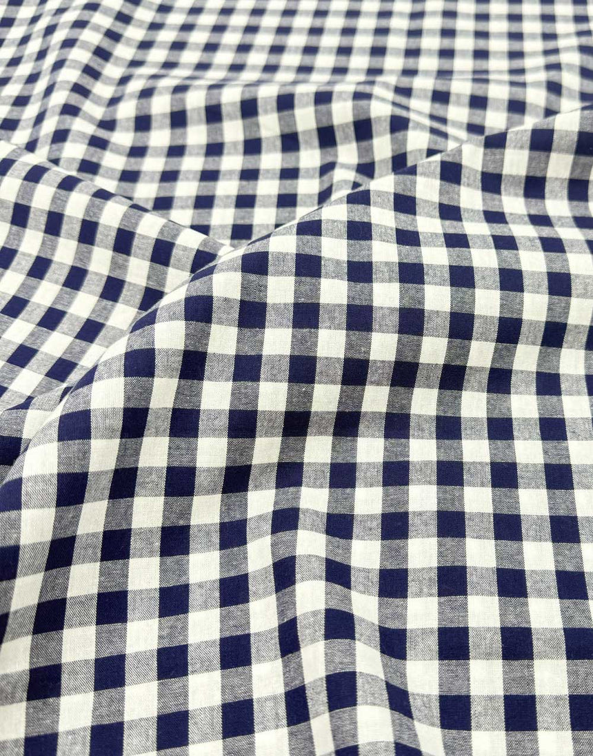 Small Navy Yarn-Dyed Gingham Cotton Fabric