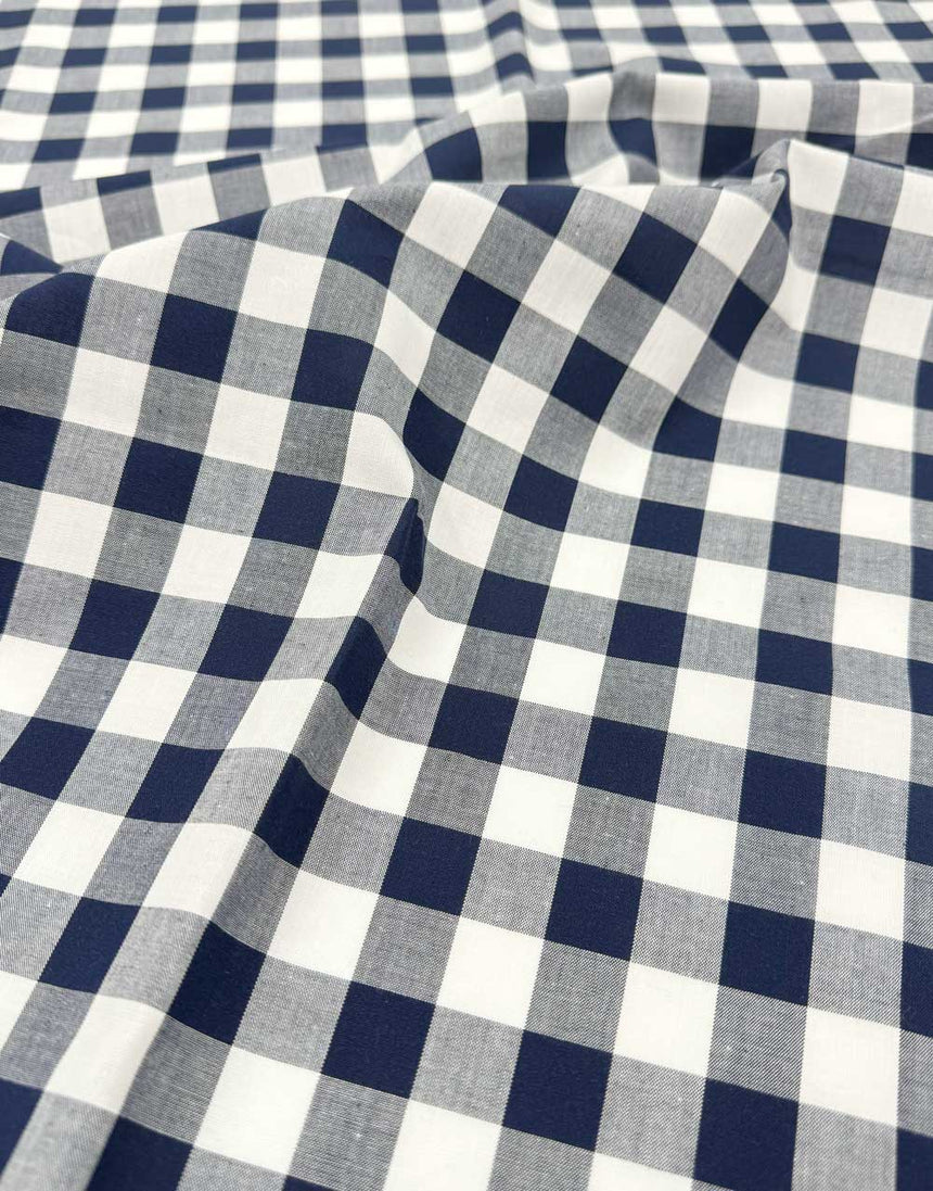 Large Navy Blue Yarn-Dyed Gingham Cotton Fabric