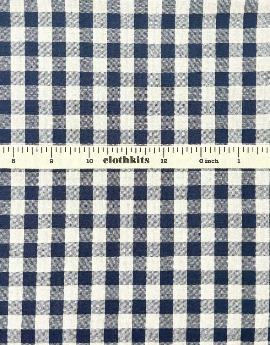 Small Navy Yarn-Dyed Gingham Cotton Fabric
