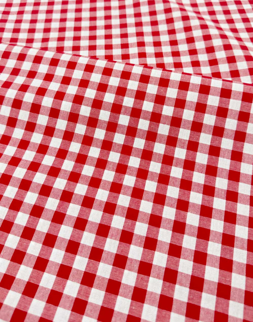 Remnant 70cm - Small Red Yarn-Dyed Gingham Cotton Fabric