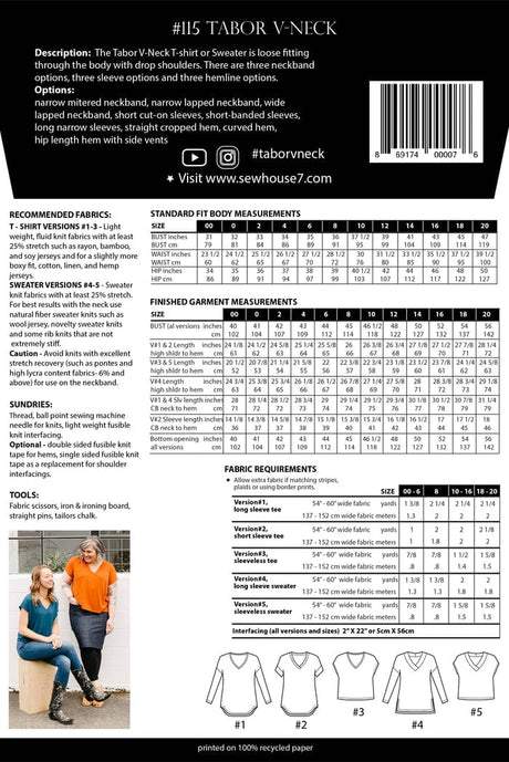 Sew House Seven Tops Shirts & Blouses Tabor V-Neck Sewing Pattern, Sew House Seven 869174000076 869174000076