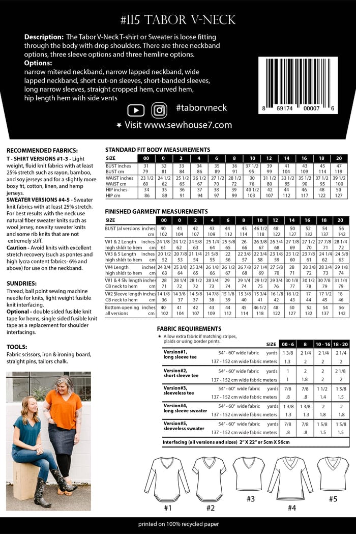 Sew House Seven Tops Shirts & Blouses Tabor V-Neck Sewing Pattern, Sew House Seven 869174000076 869174000076