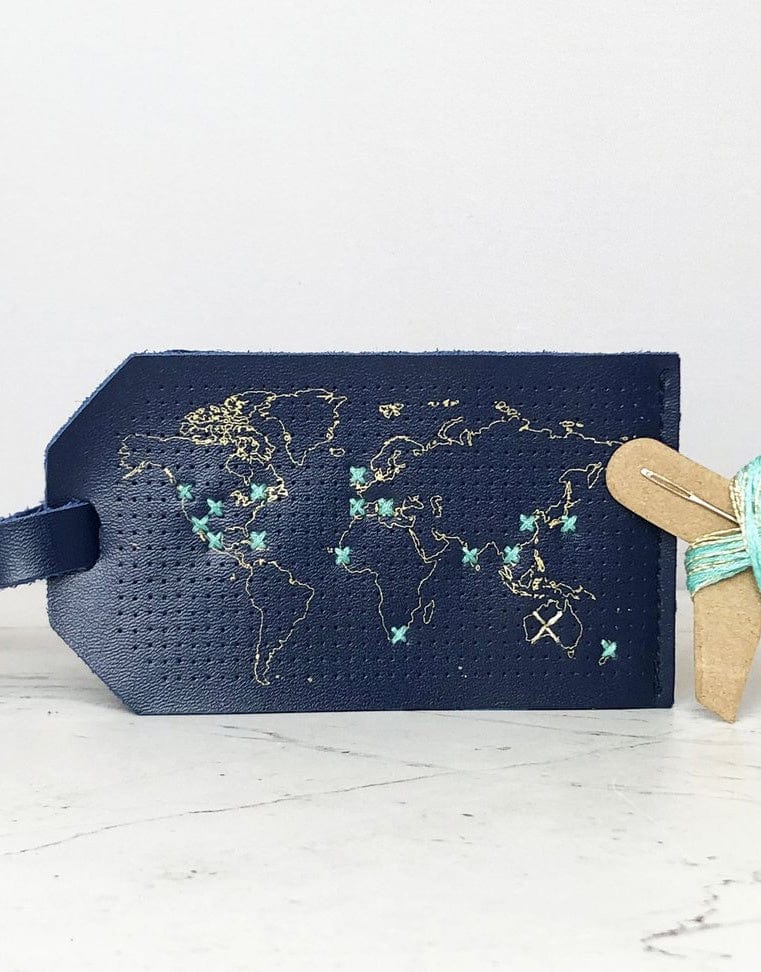 Chasing Threads Embroidery Navy Luggage Tag 'Stitch Where You've Been', Chasing Threads Stitch Kit 7141148593641 7141148593641