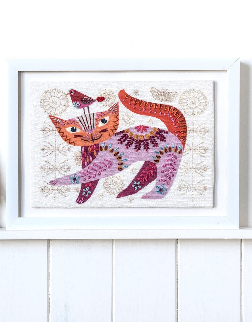 Nancy Nicholson Embroidery Pink Cat, Nancy Nicholson Embroidery Stitch Kit 10430