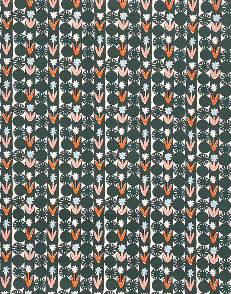 Kokka Oxford Cotton Green Flower & Polker Chips Oxford Cotton Fabric, Kokka Egg Press 12448
