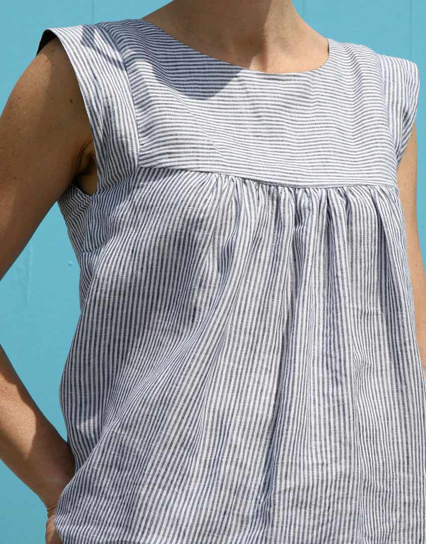 Clothkits Tessuti Blue & White Seersucker Alice Top Dressmaking Kit, Tessuti 14924
