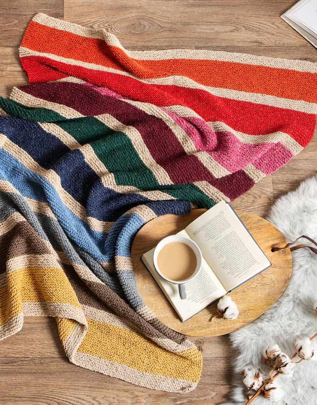 Wool Couture Knitting Kit Aran Rainbow Striped Blanket Knitting Kit, Wool Couture 5060656944344 5060656944344