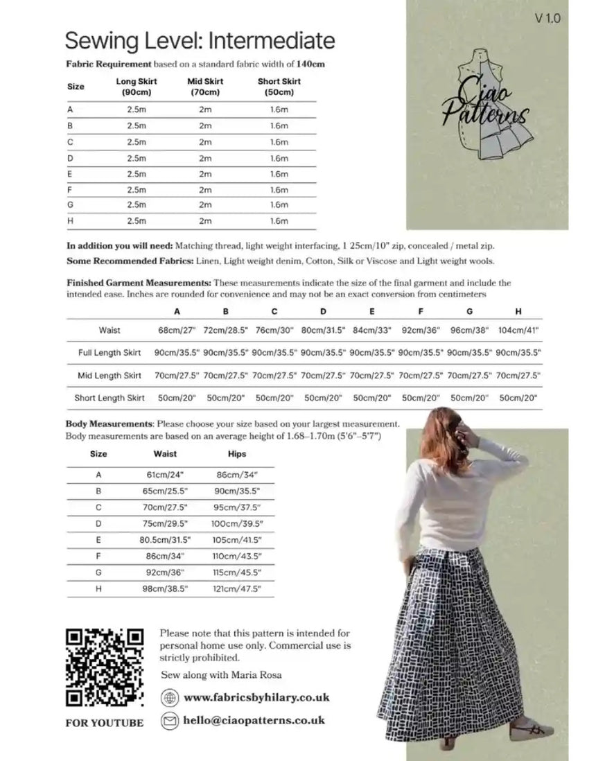 Maria Skirt Paper Sewing Pattern, Ciao Patterns