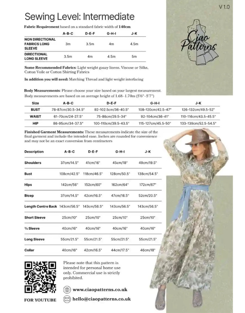 Gilda Dress Paper Sewing Pattern, Ciao Patterns