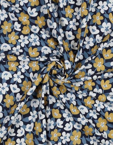 Navy Glitter Flower Cotton Jersey Fabric