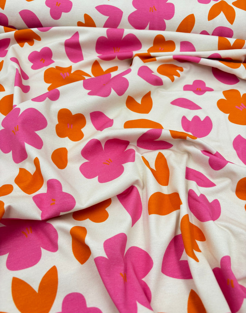 Retro Posy Cotton Jersey Fabric